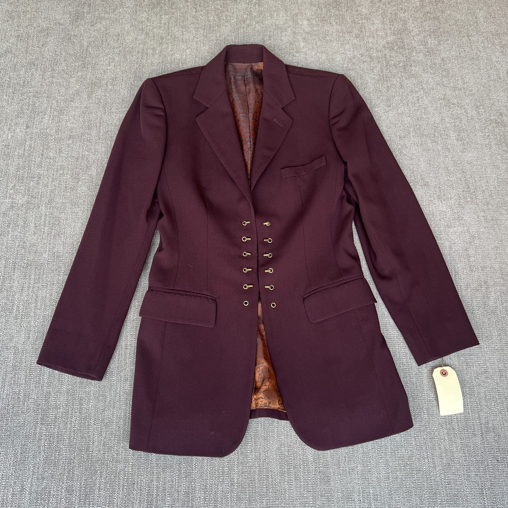 Jean Paul Gaultier Classique Blazer Jacket Women 8 Burgundy Oxford Corset Clasps